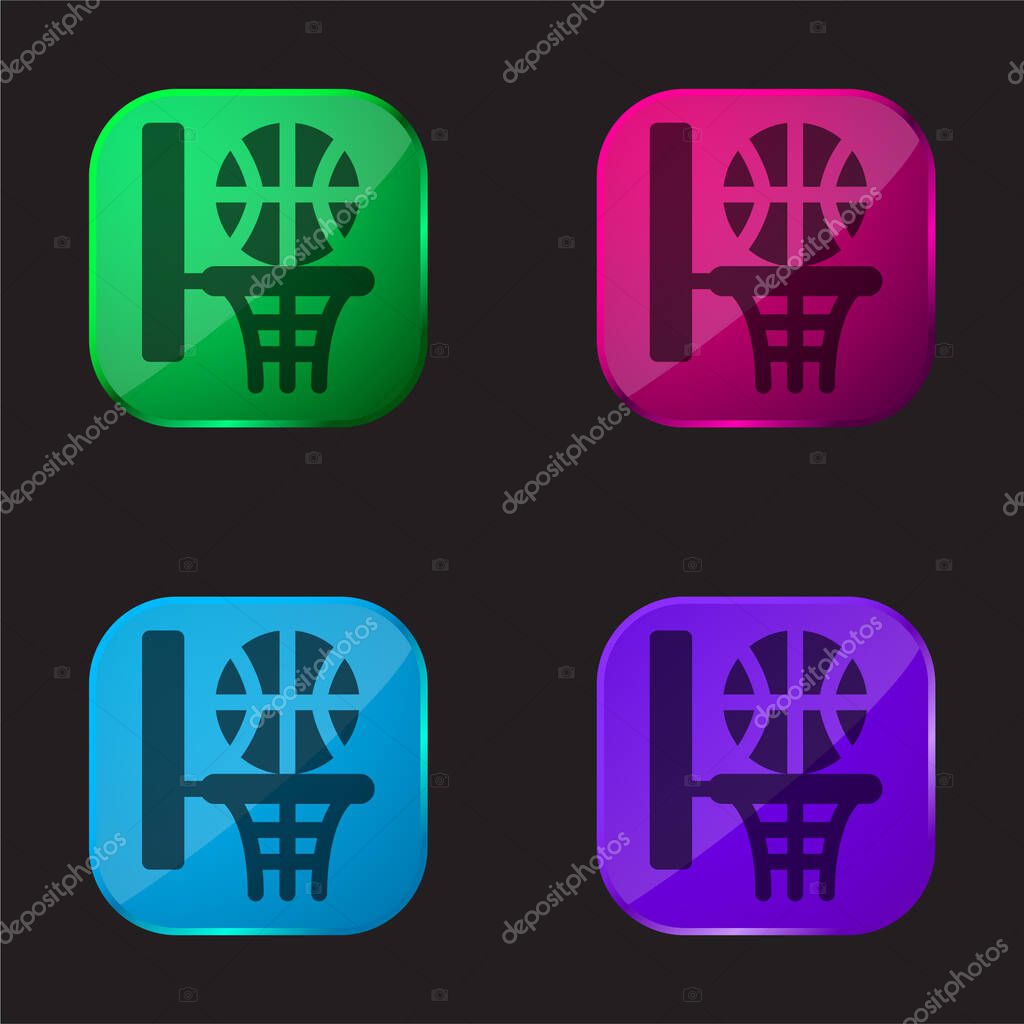 Basketball four color glass button icon