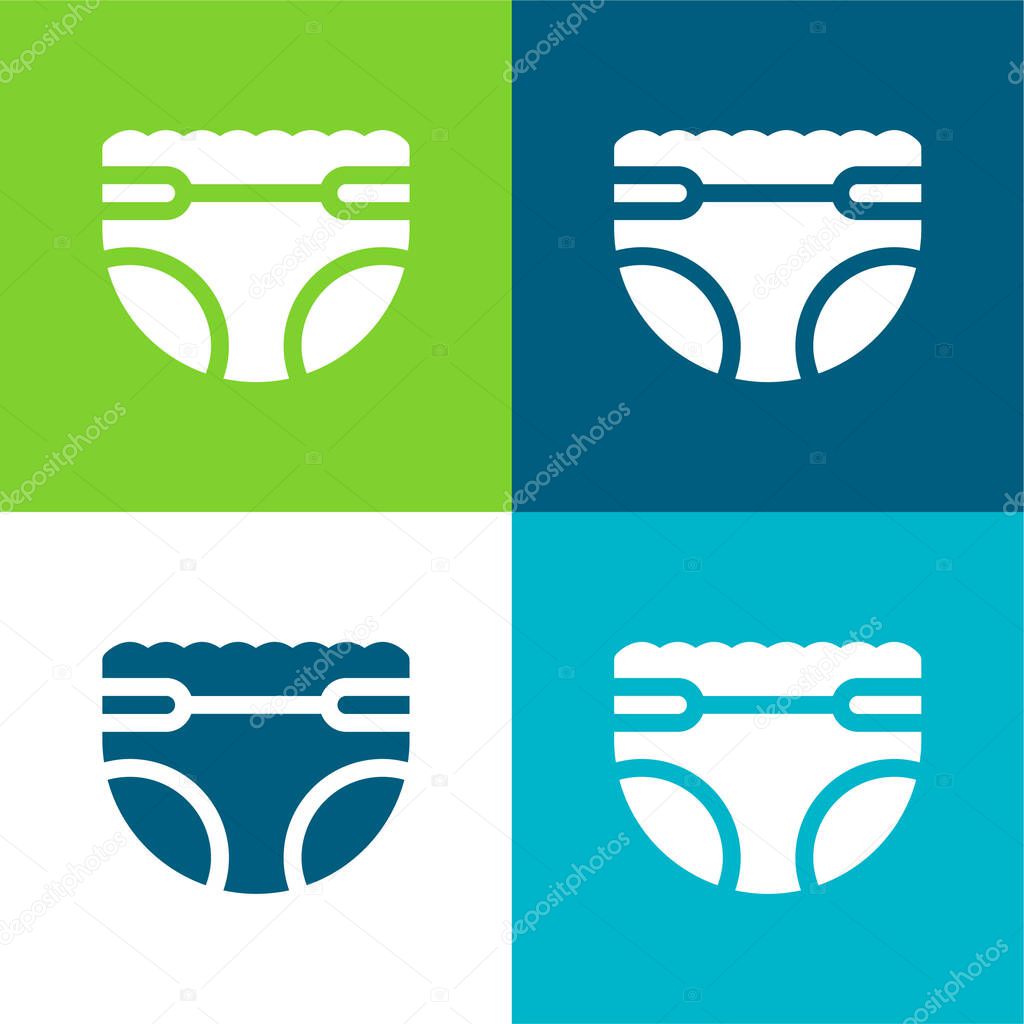 Baby Diaper Flat four color minimal icon set