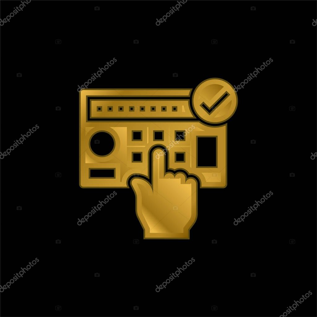 Alarm System gold plated metalic icon or logo vector