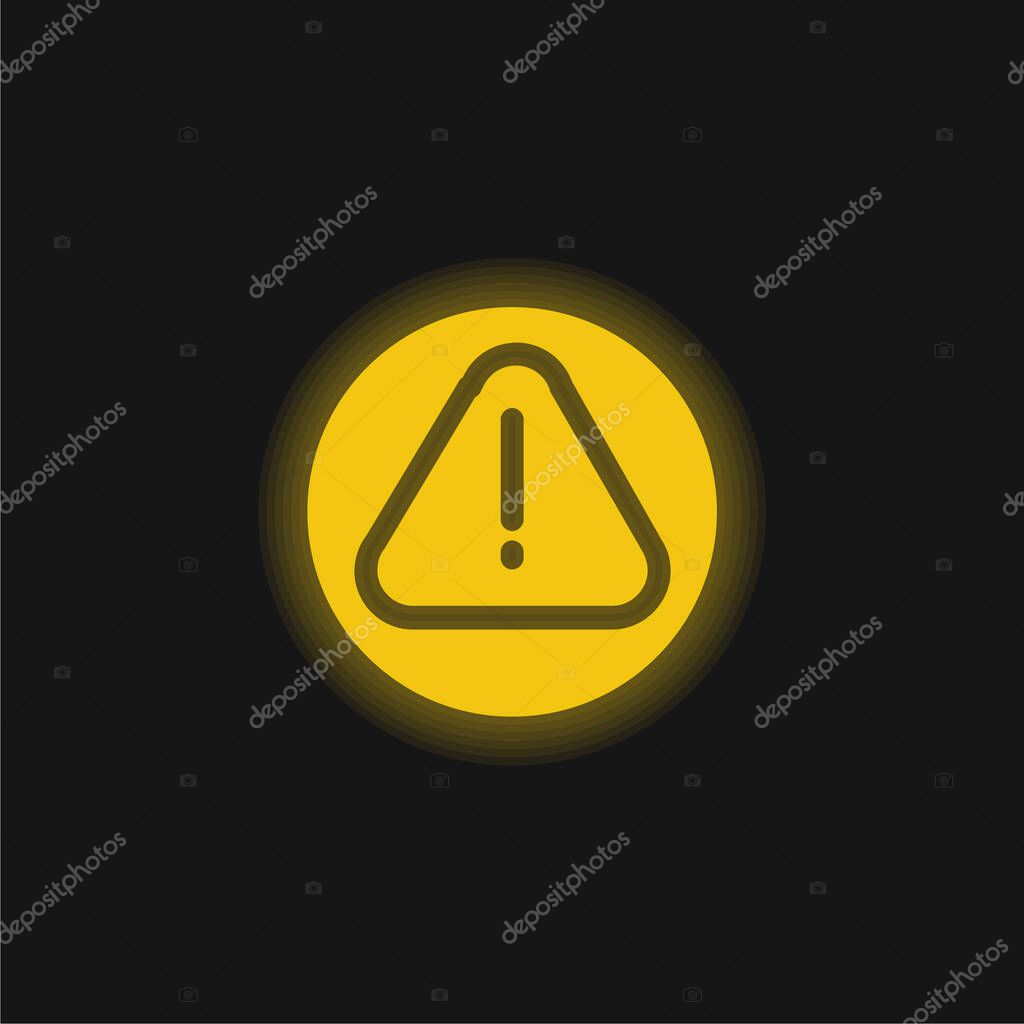 Alarm Sign Of An Exclamation Symbol In A Triangle yellow glowing neon icon