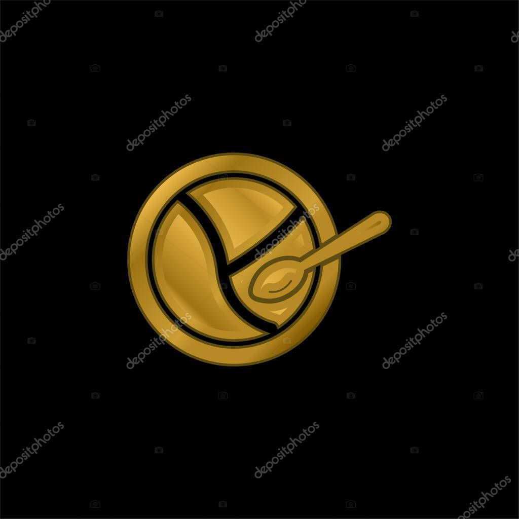 Baby Divided Plate And Spoon gold plated metalic icon or logo vector