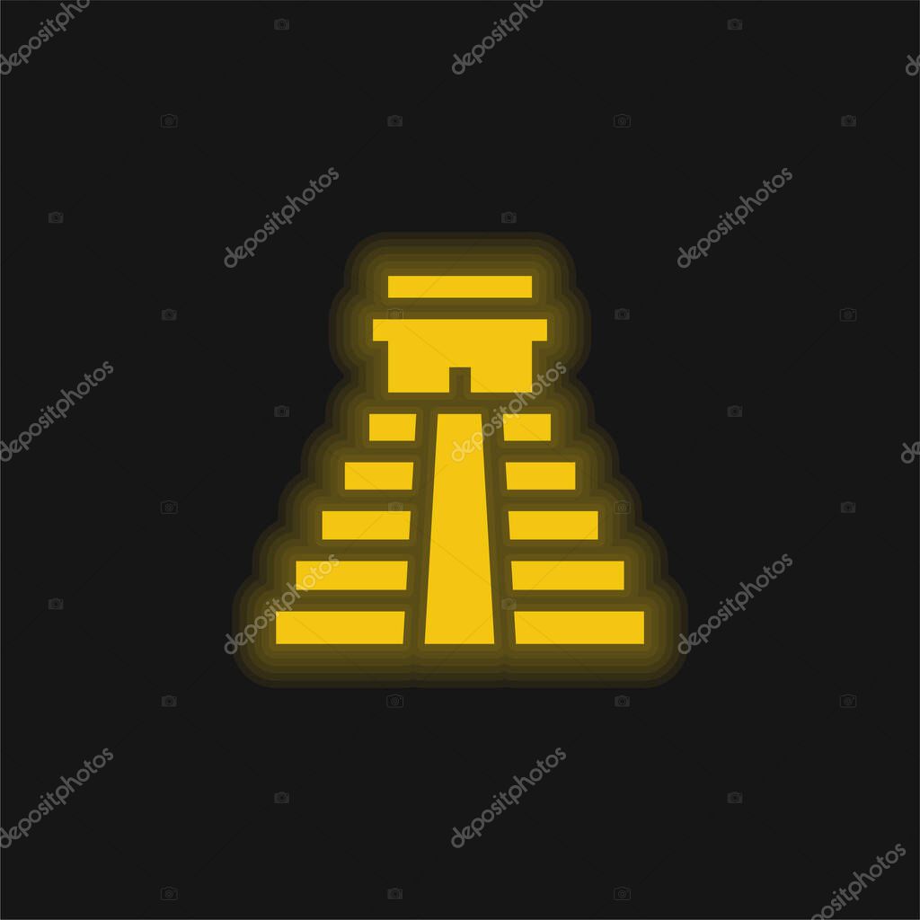 Aztec Pyramid yellow glowing neon icon