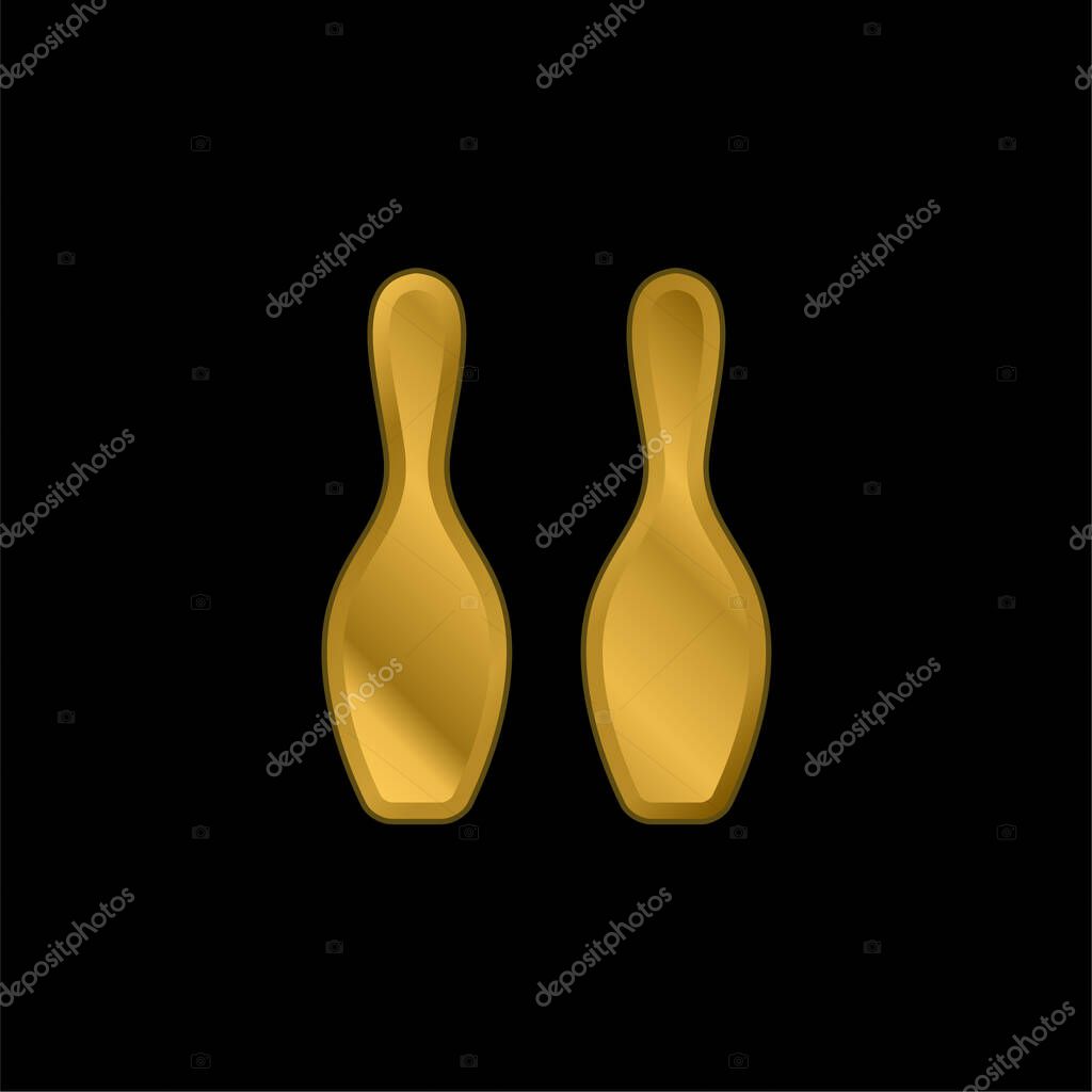 Bowling Bowls Silhouette gold plated metalic icon or logo vector