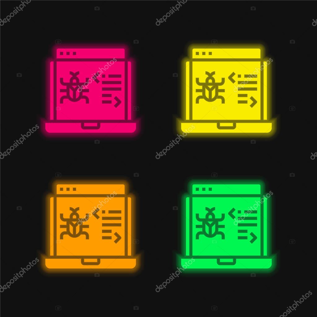 Antivirus four color glowing neon vector icon