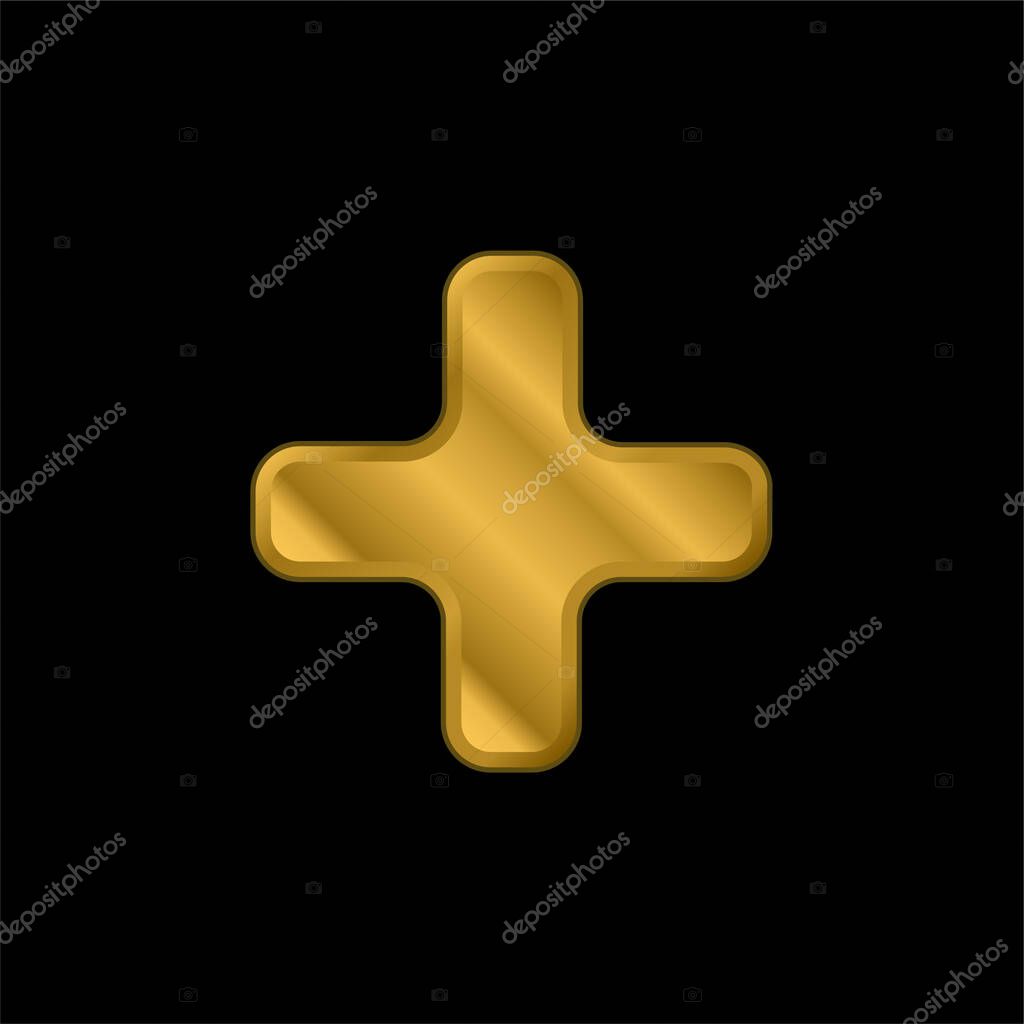 Black Plus Sign gold plated metalic icon or logo vector