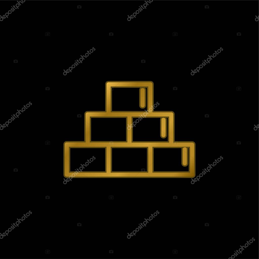 Bricks Outline Symbol Inside A Circle gold plated metalic icon or logo vector