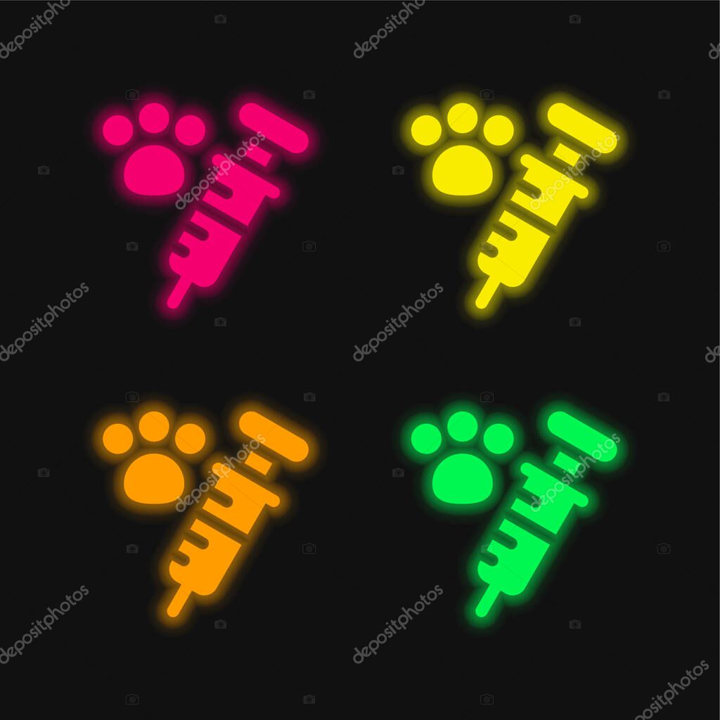 Animal Vaccination four color glowing neon vector icon