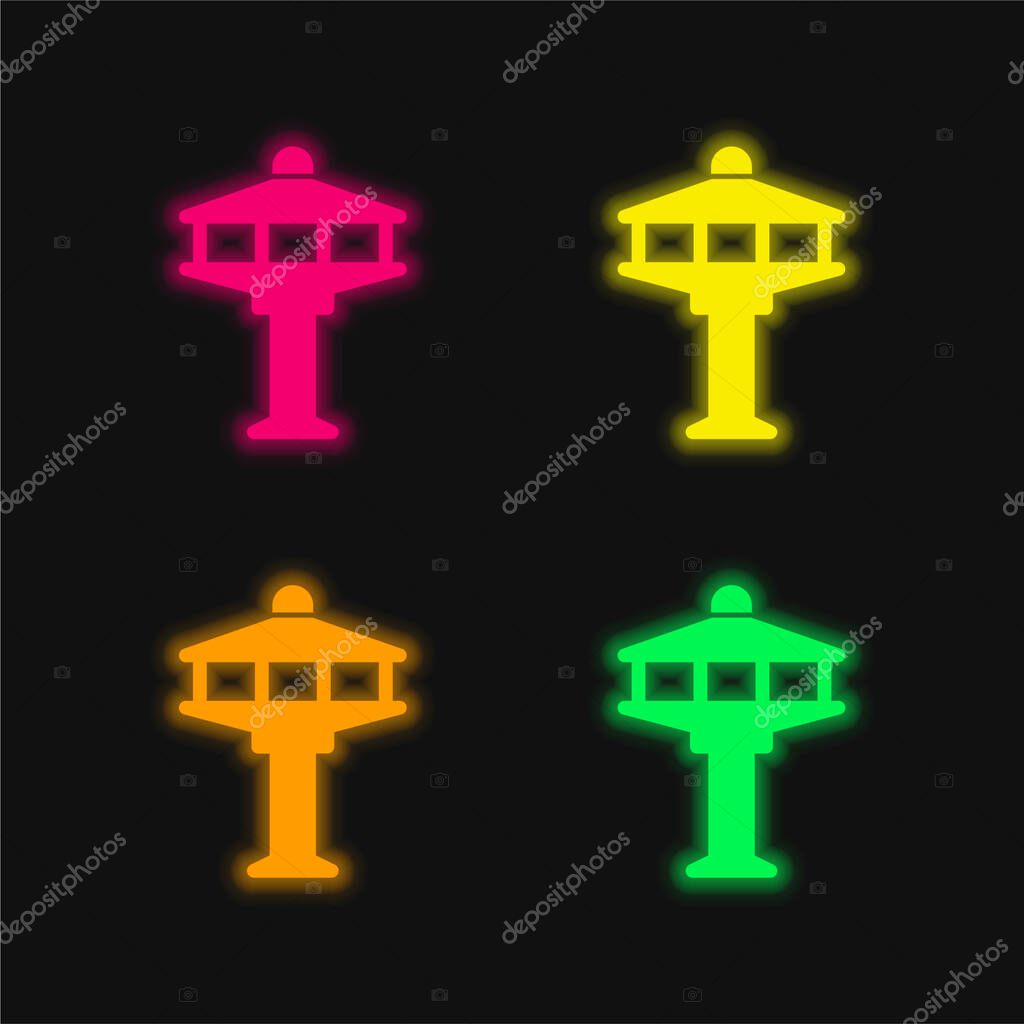 Airport Tower four color glowing neon vector icon