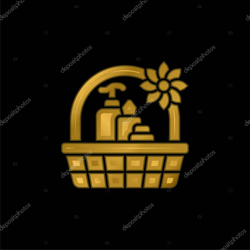 Basket gold plated metalic icon or logo vector