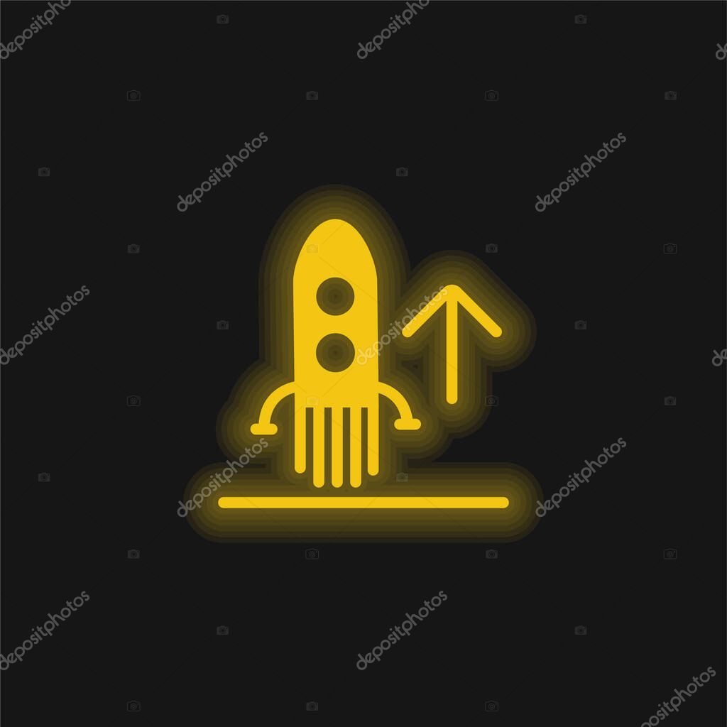 Ascending Rocket Ship yellow glowing neon icon