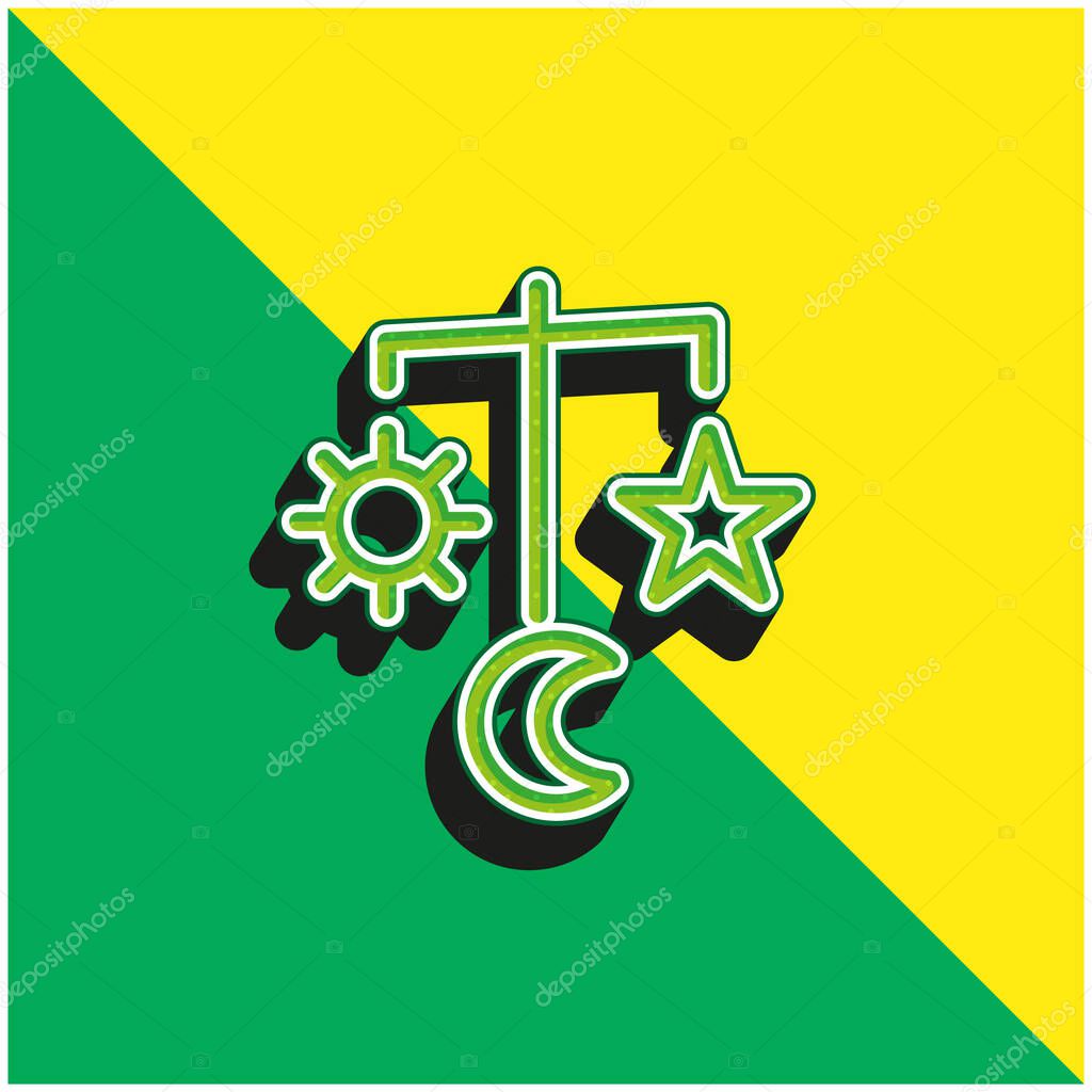 Baby Mobile Toy With Hanging Space Shapes Green and yellow modern 3d vector icon logo