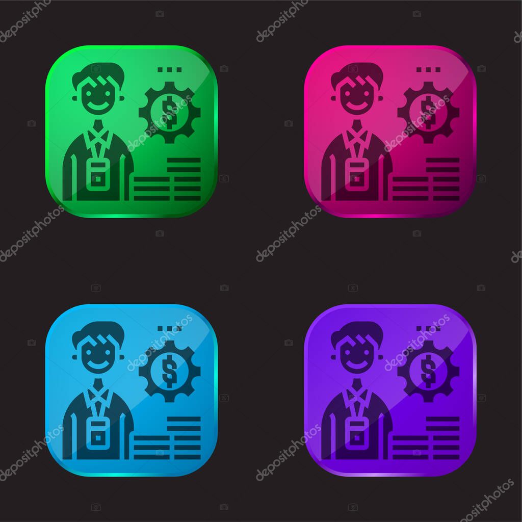 Accountant four color glass button icon