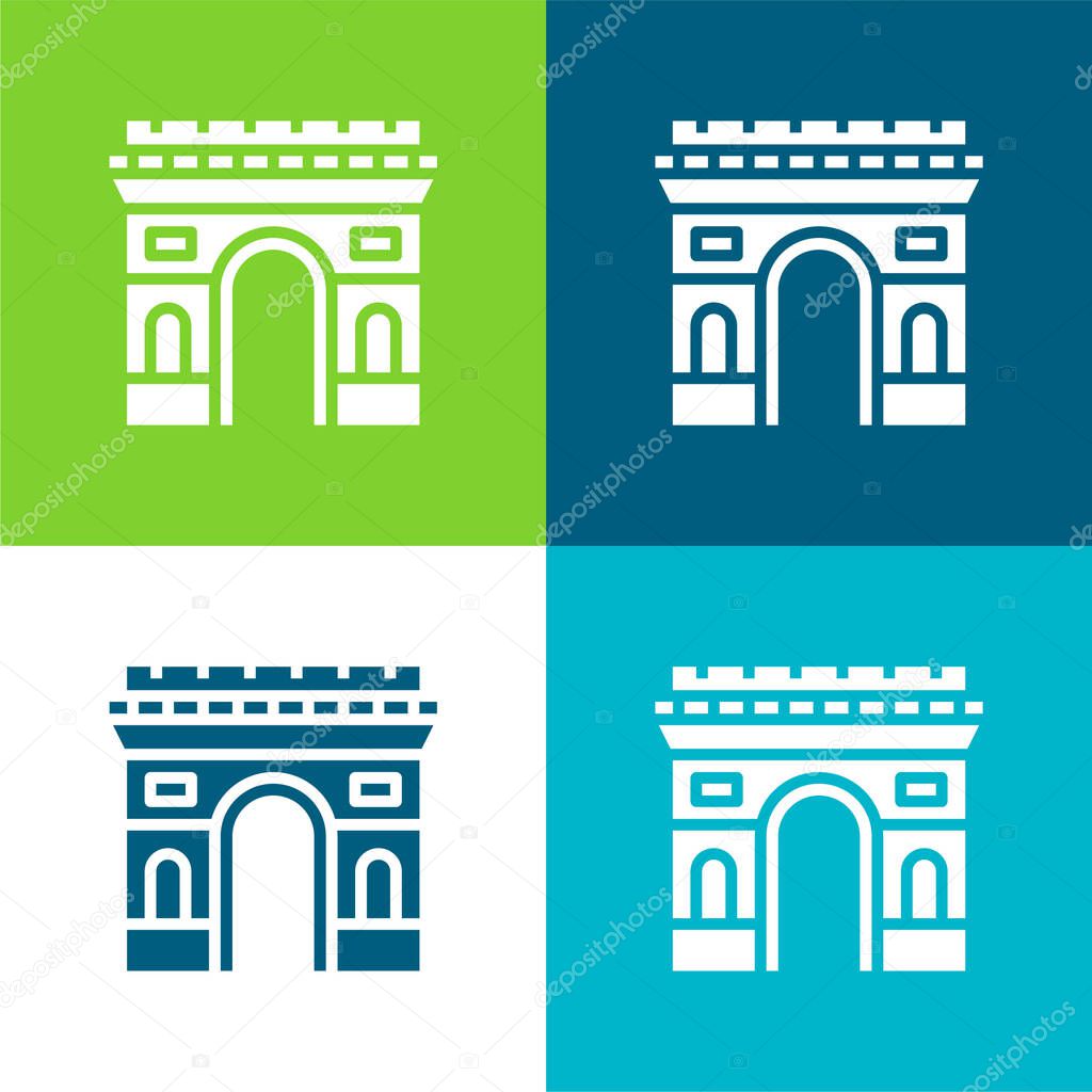 Arc De Triomphe Flat four color minimal icon set