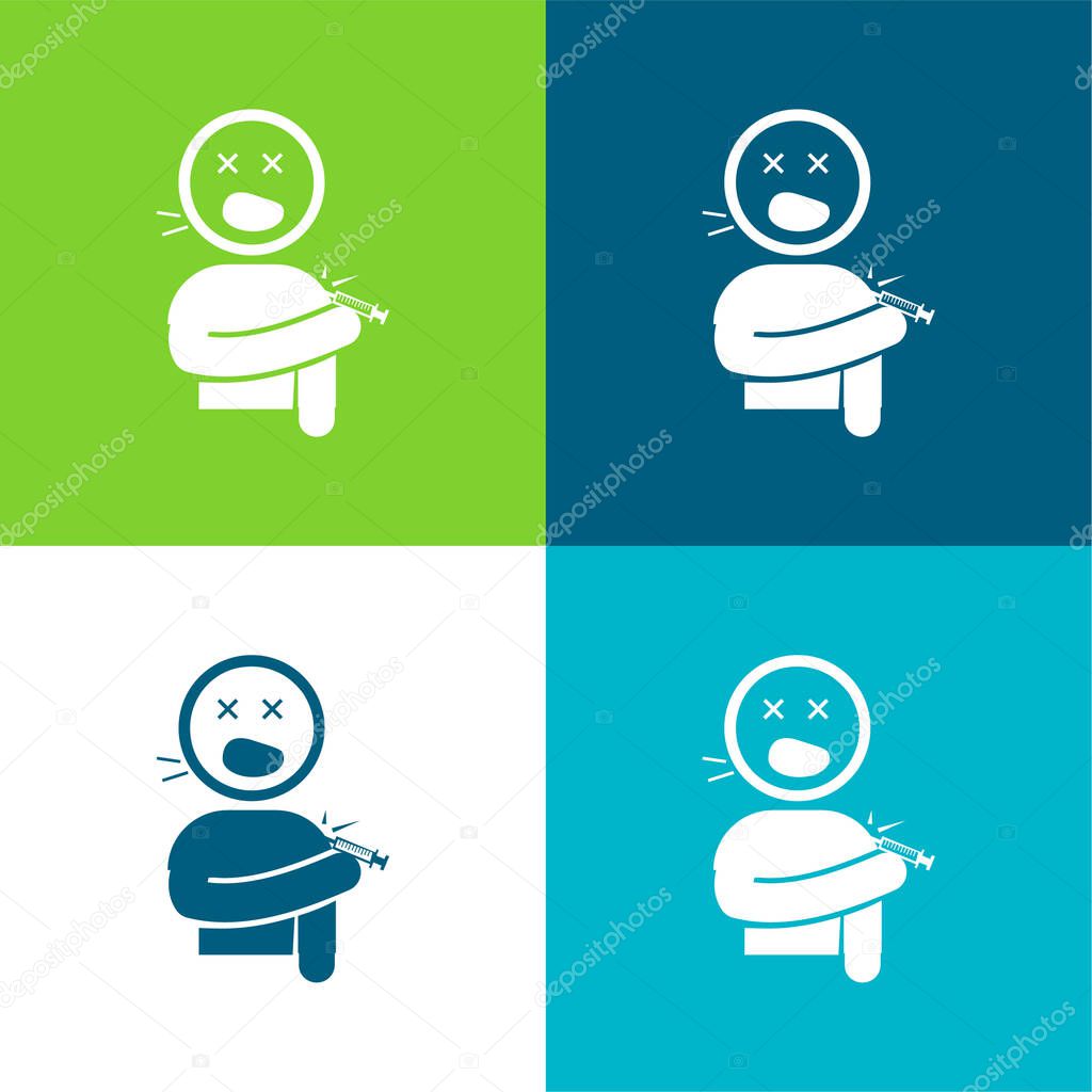 Boy Screaming Hurted With A Knife In His Shoulder Flat four color minimal icon set