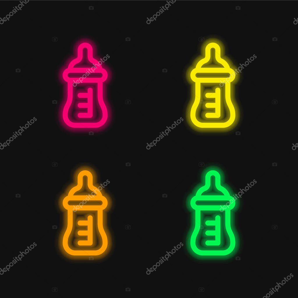 Baby Bottle four color glowing neon vector icon