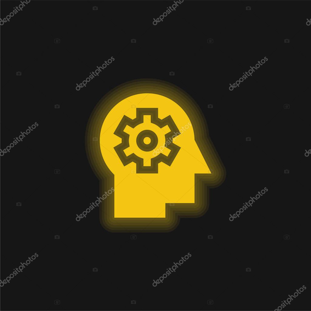 Brain yellow glowing neon icon