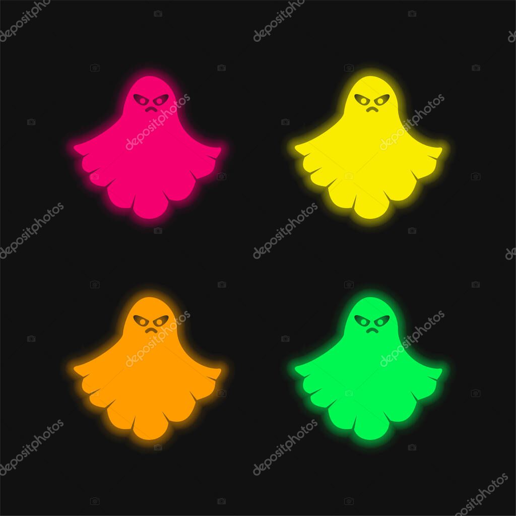 Angry Ghost four color glowing neon vector icon