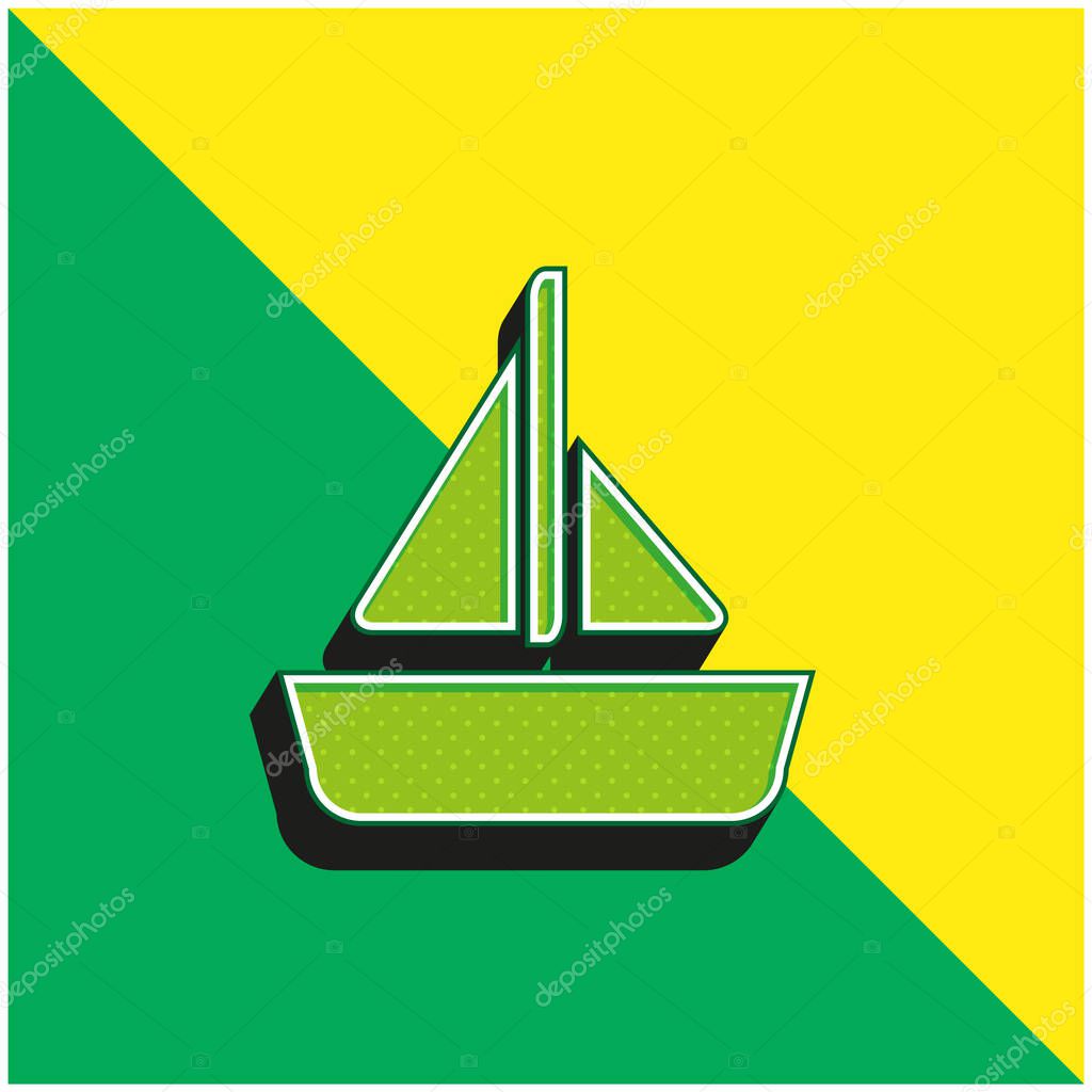 Boat With A Sail Green and yellow modern 3d vector icon logo