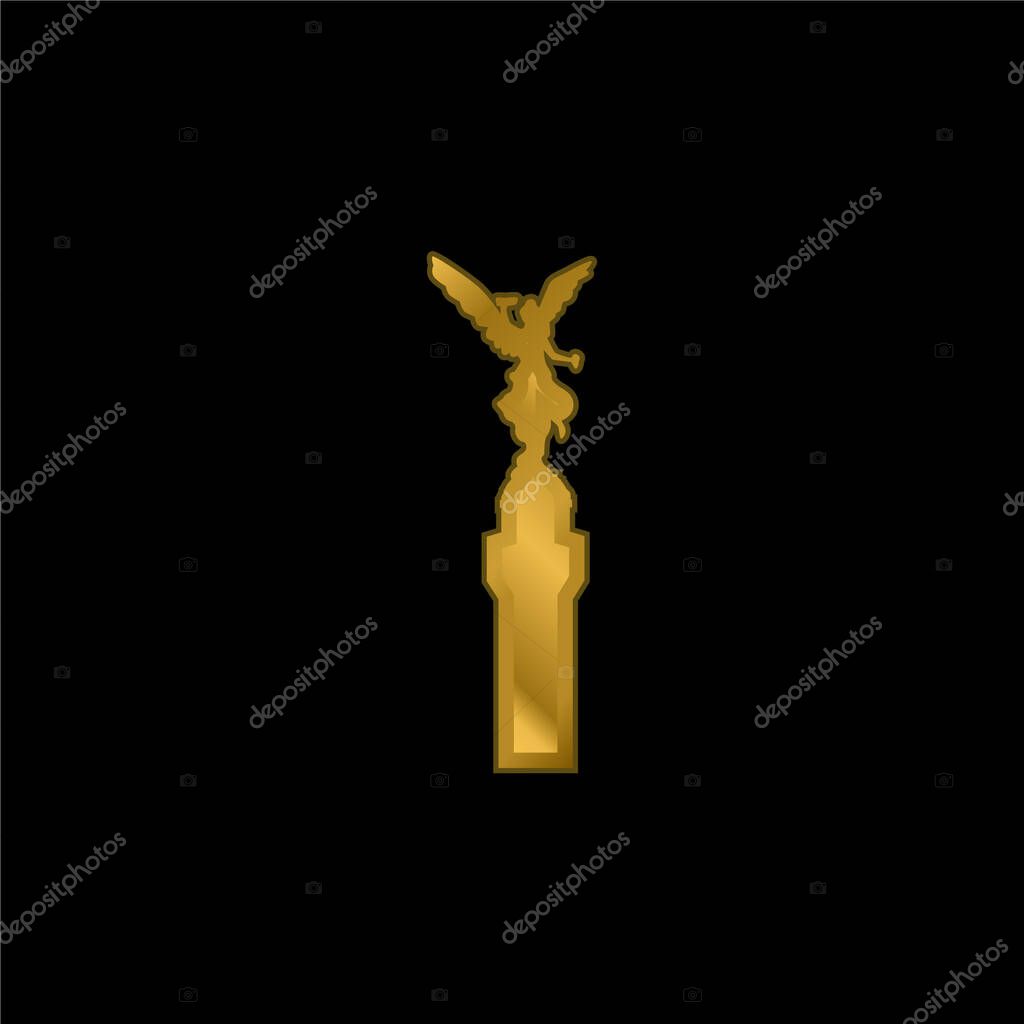 Angel Of Independence Of Mexico gold plated metalic icon or logo vector
