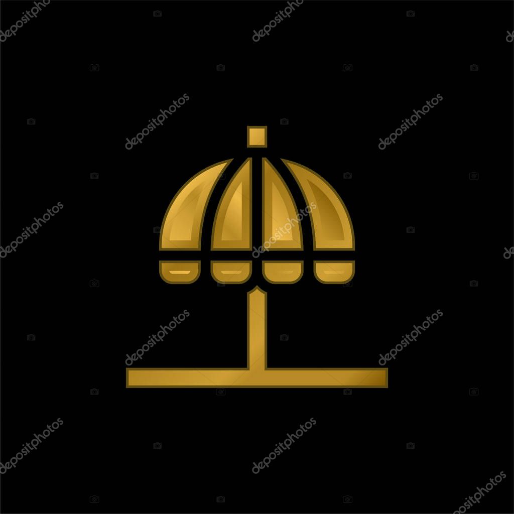 Beach Umbrella gold plated metalic icon or logo vector