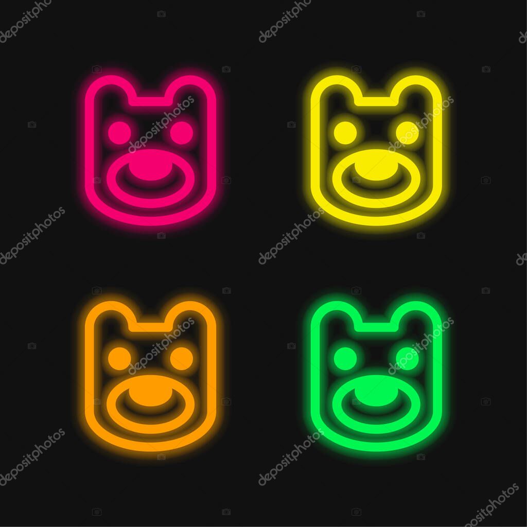 Bear Head four color glowing neon vector icon