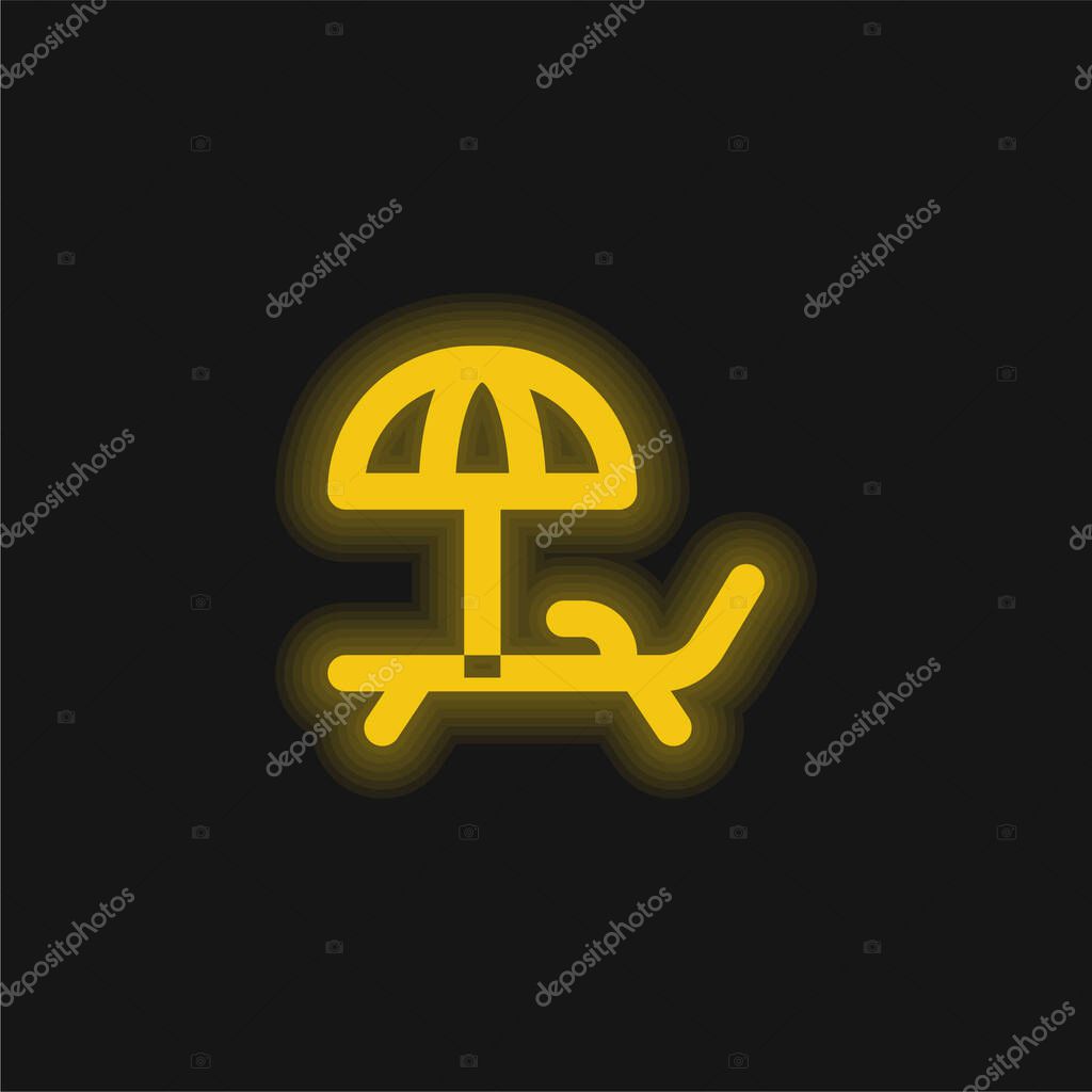 Beach Chair yellow glowing neon icon