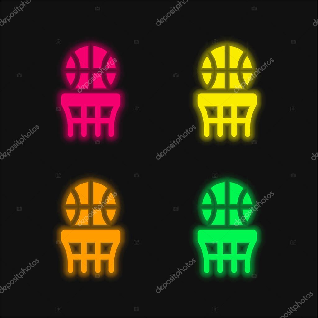Basketball four color glowing neon vector icon