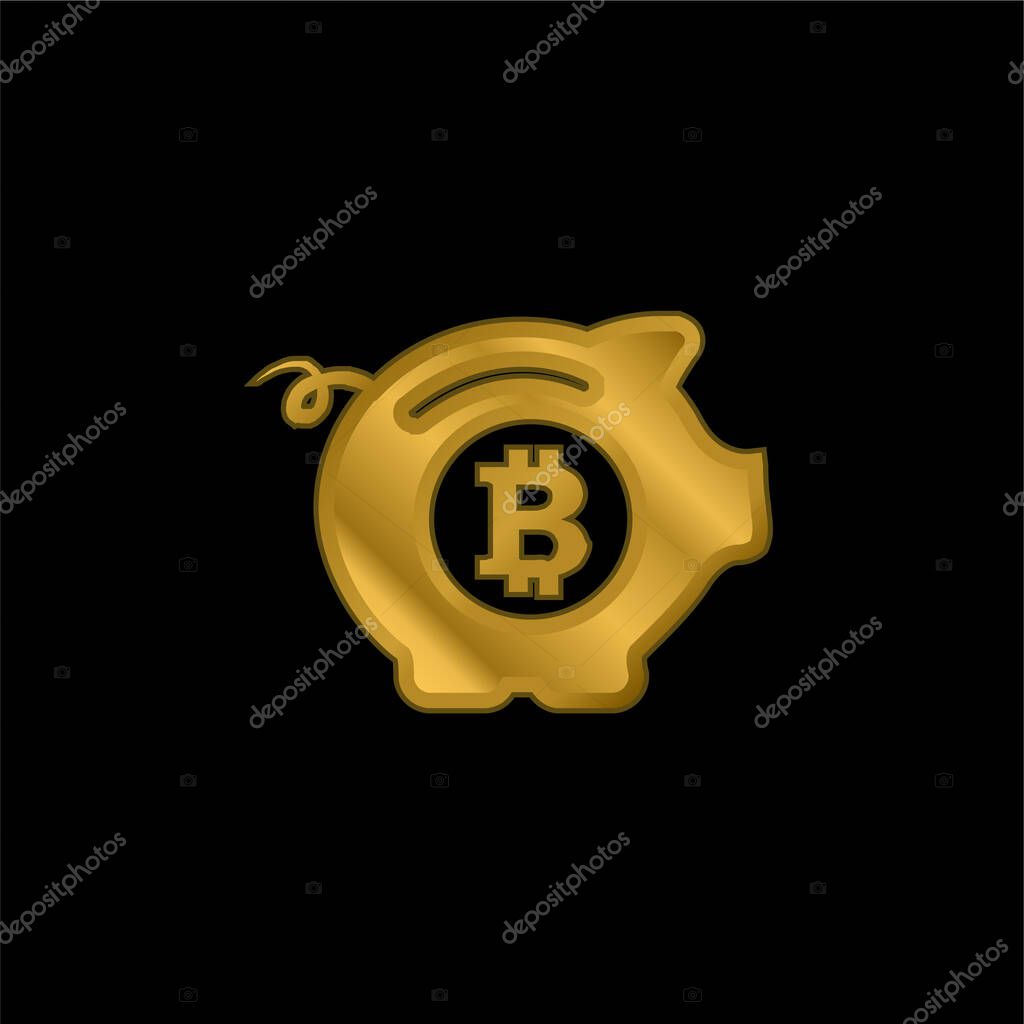 Bitcoin Safe Pig gold plated metalic icon or logo vector