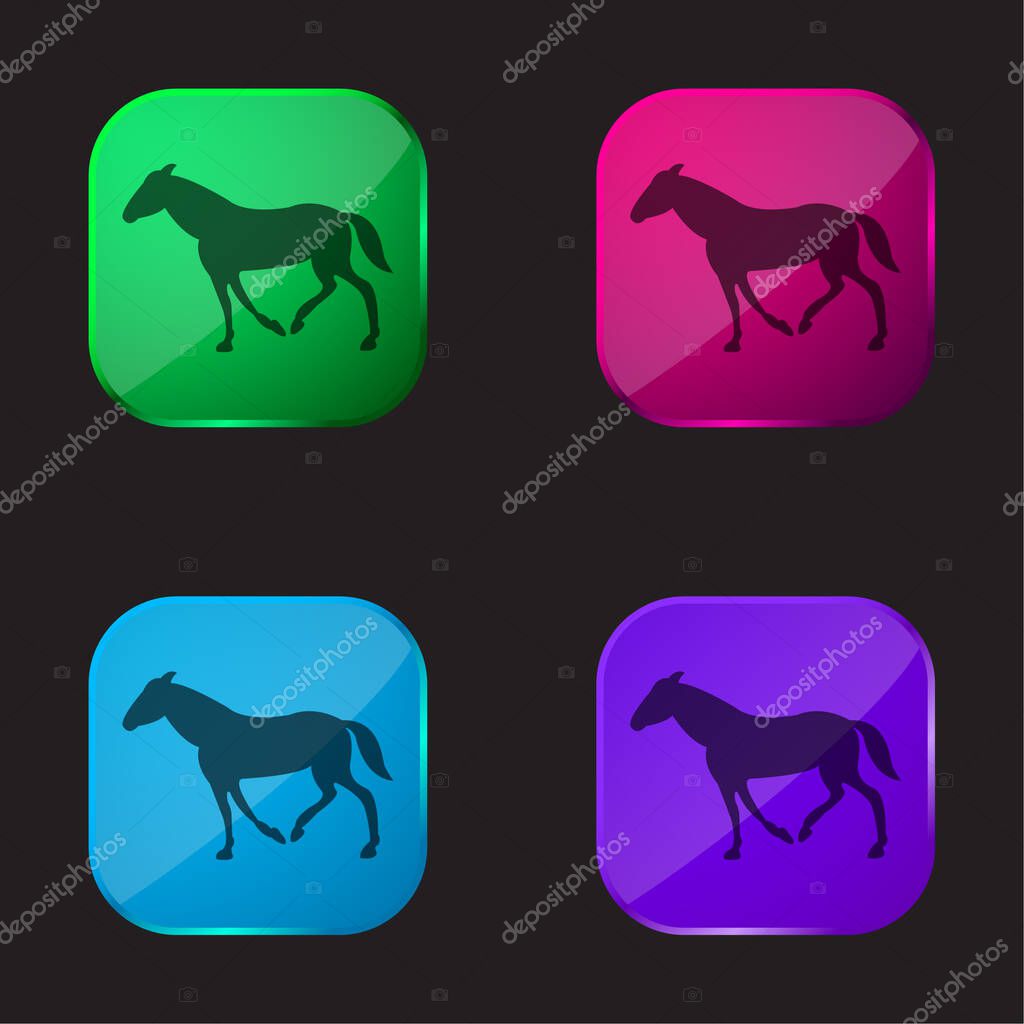 Black Walking Horse With Tail Down four color glass button icon