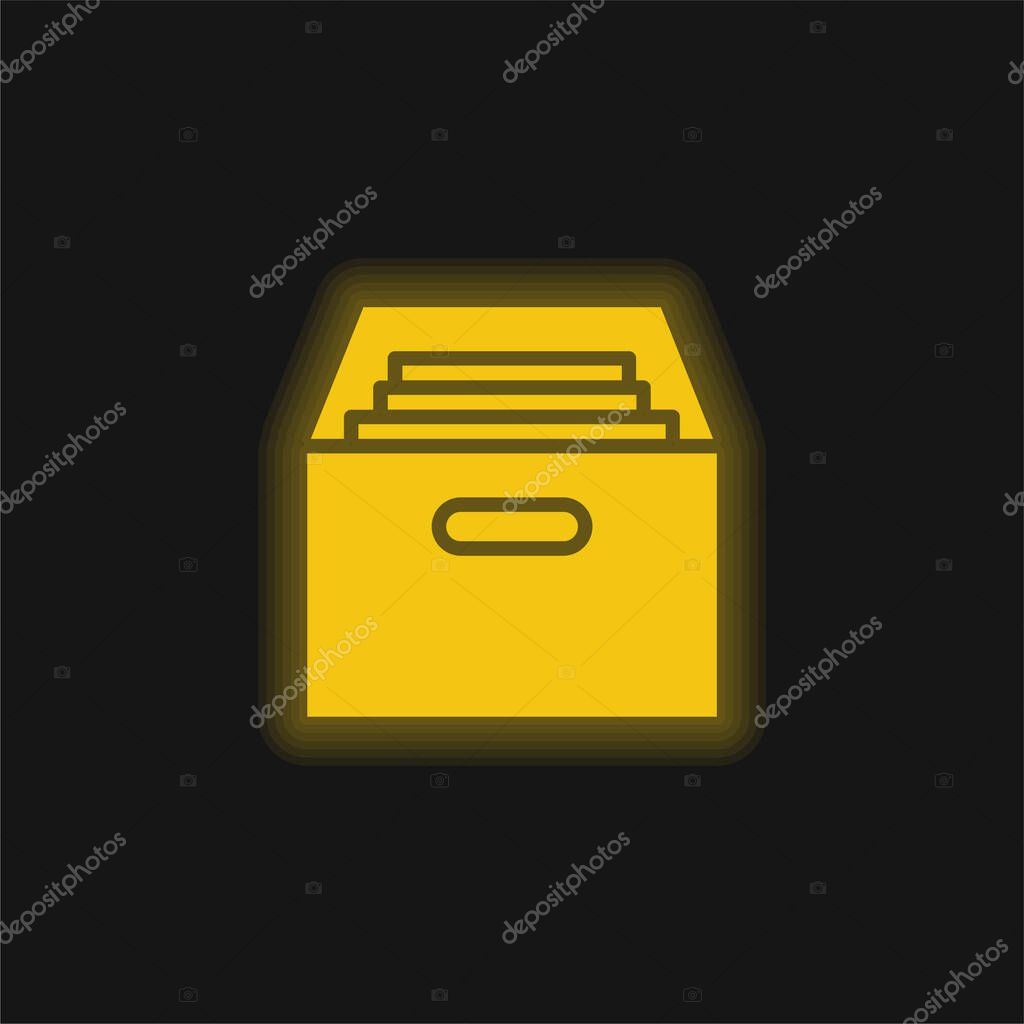 Archive yellow glowing neon icon