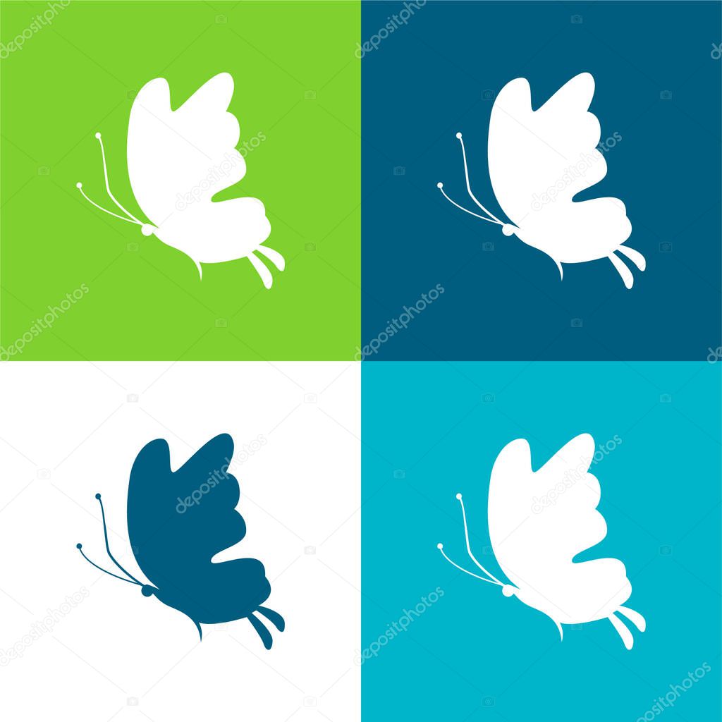 Beautiful Butterfly Silhouette Flat four color minimal icon set