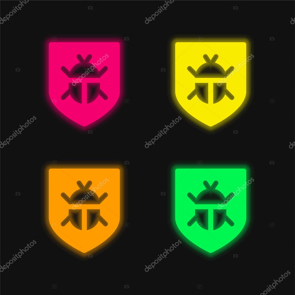 Antivirus four color glowing neon vector icon
