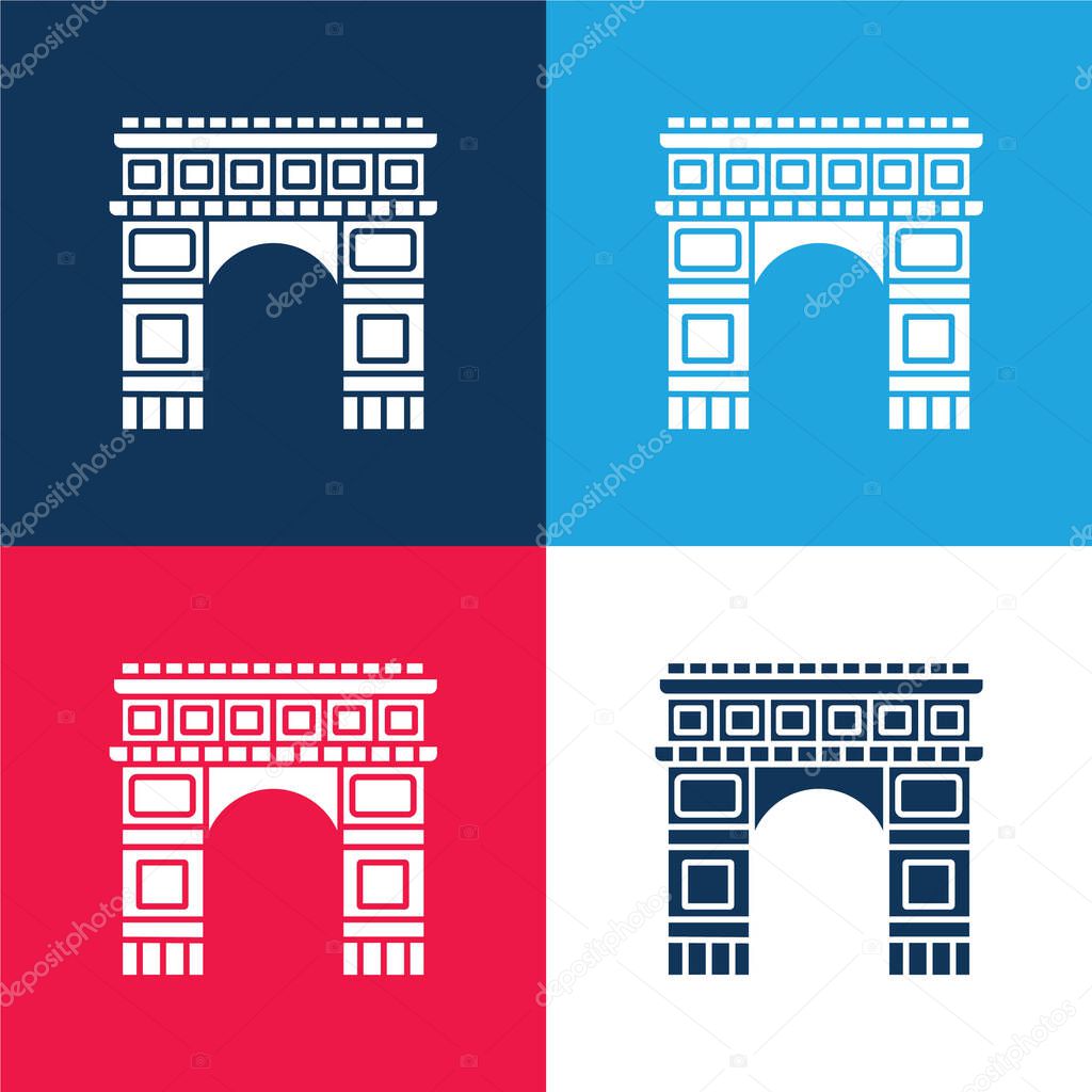 Arc De Triomphe blue and red four color minimal icon set