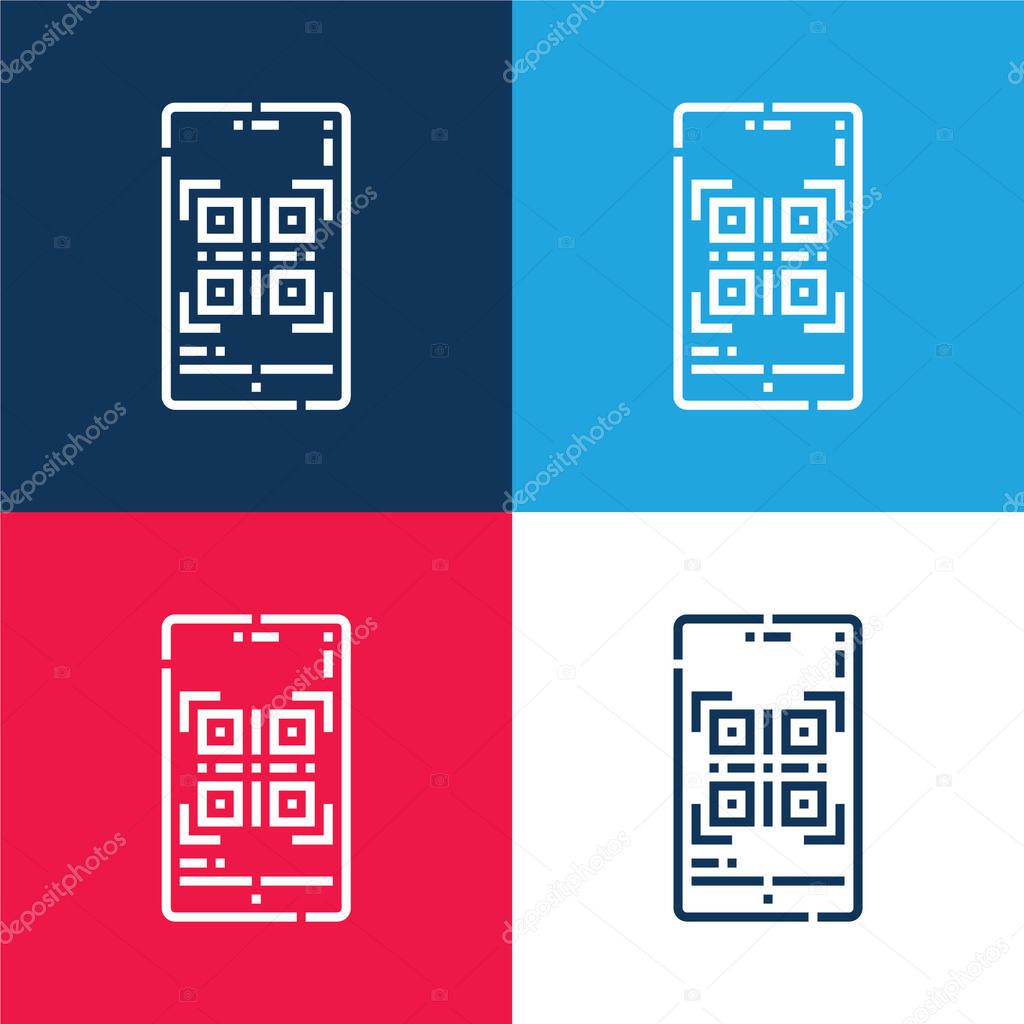 Barcode blue and red four color minimal icon set