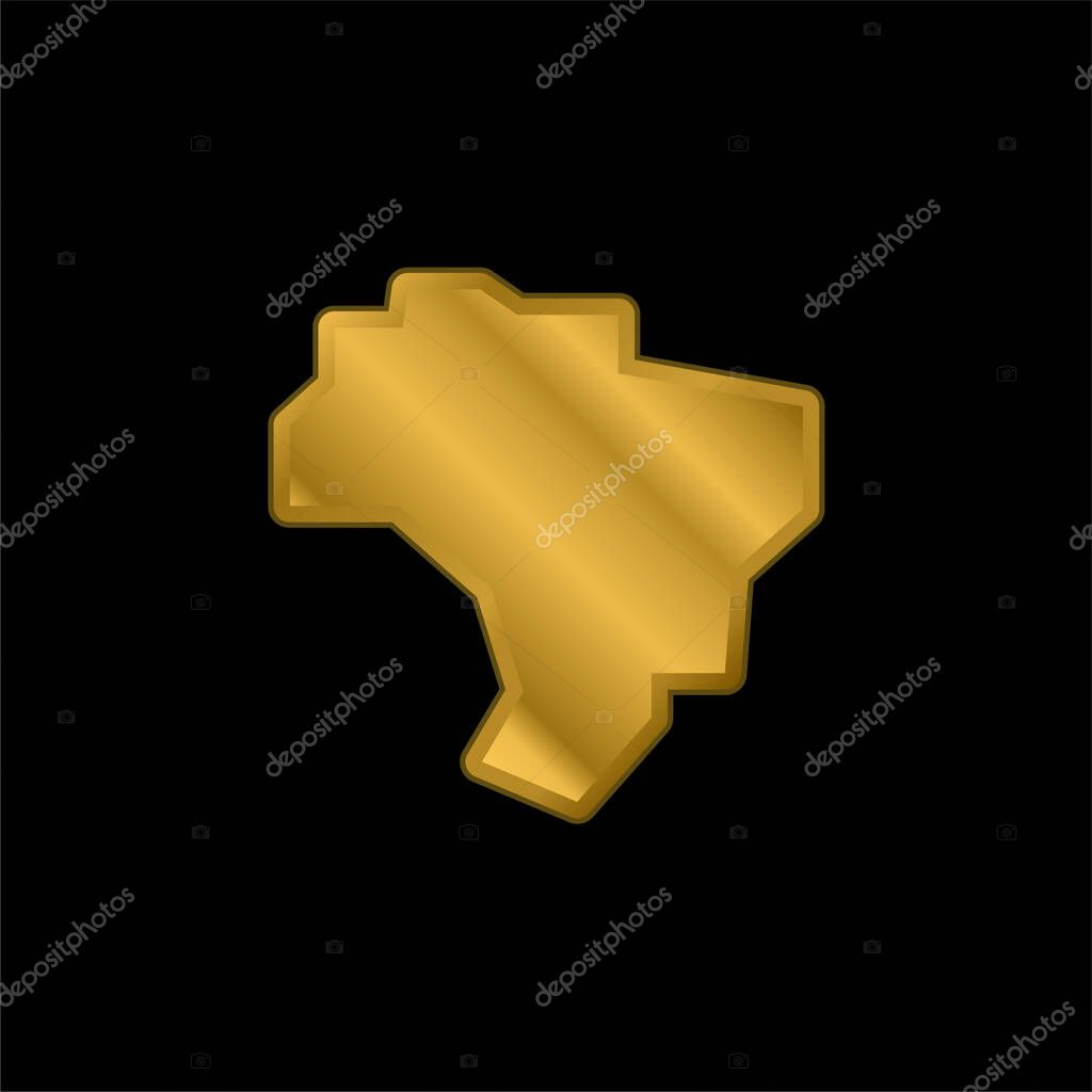 Brazil gold plated metalic icon or logo vector