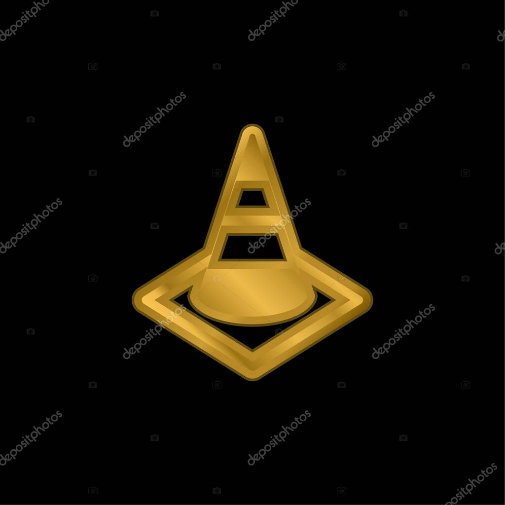Blocking Road gold plated metalic icon or logo vector