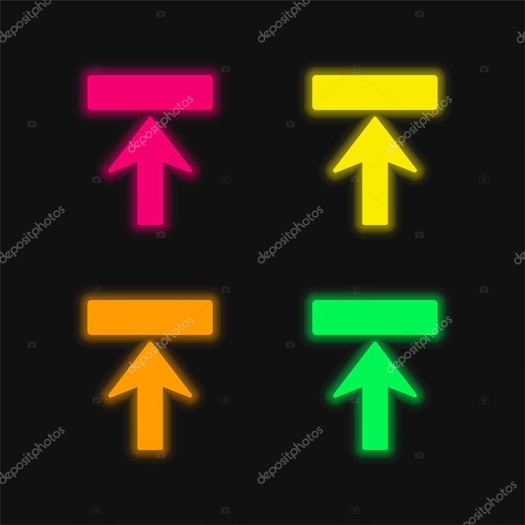 Arrow Upward To Rectangle Shape four color glowing neon vector icon