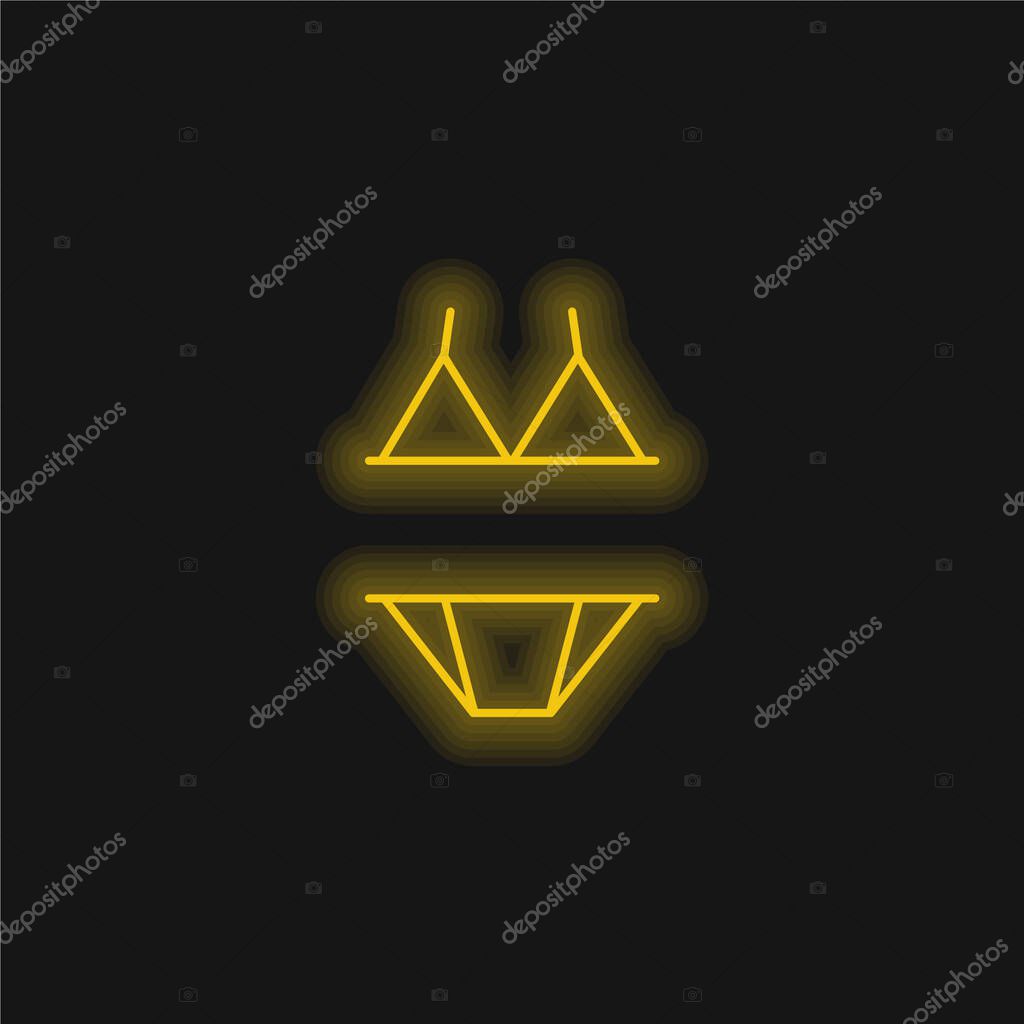 Bikini Outline yellow glowing neon icon