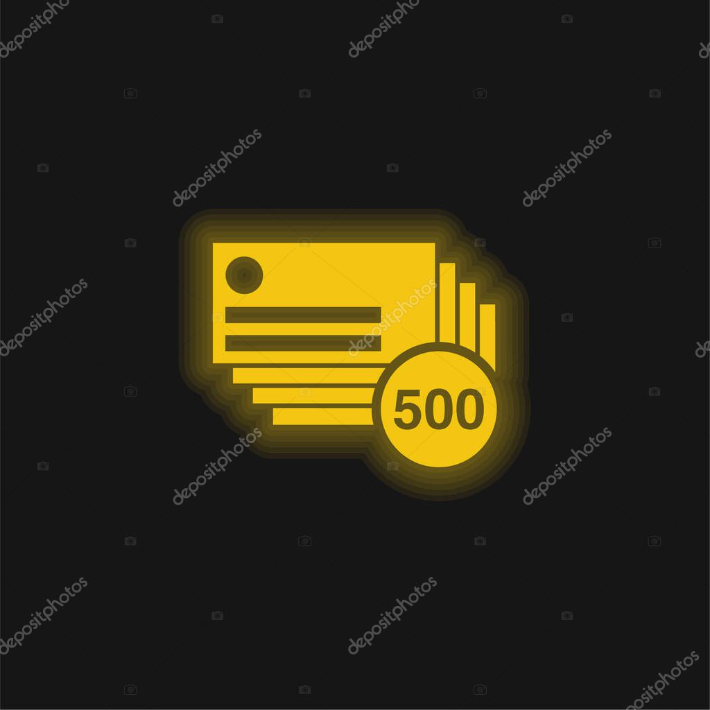 500 Business Cards Copies yellow glowing neon icon