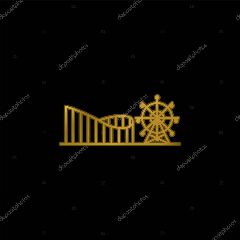Amusement Park gold plated metalic icon or logo vector