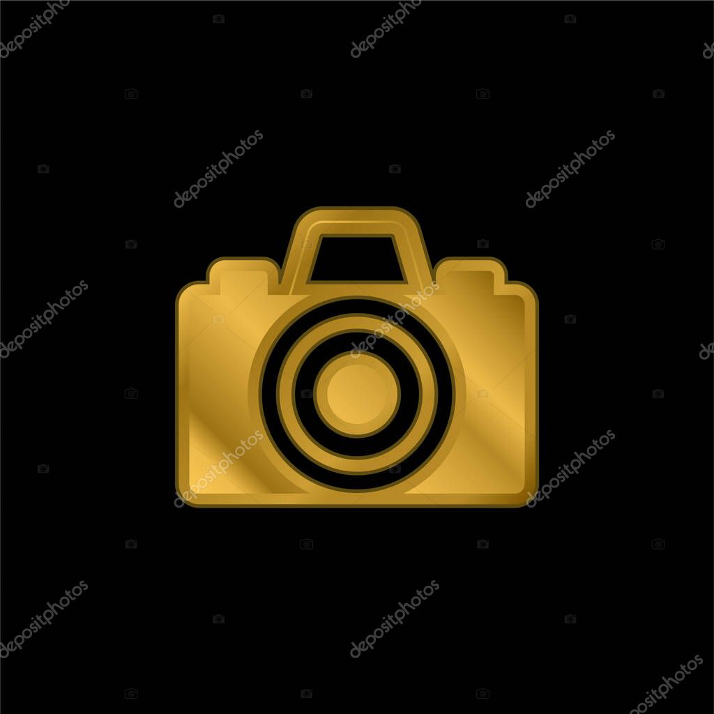 Black Camera gold plated metalic icon or logo vector