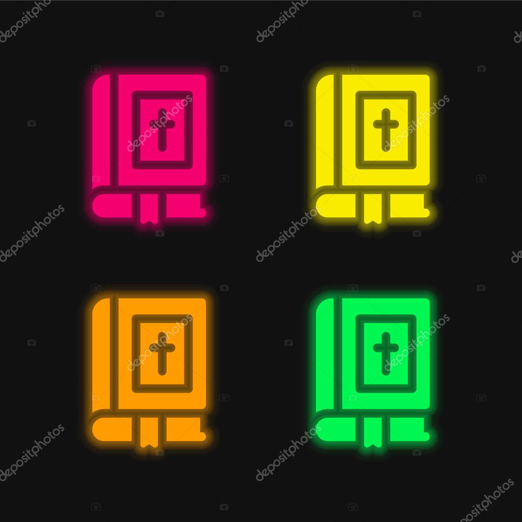 Bible four color glowing neon vector icon