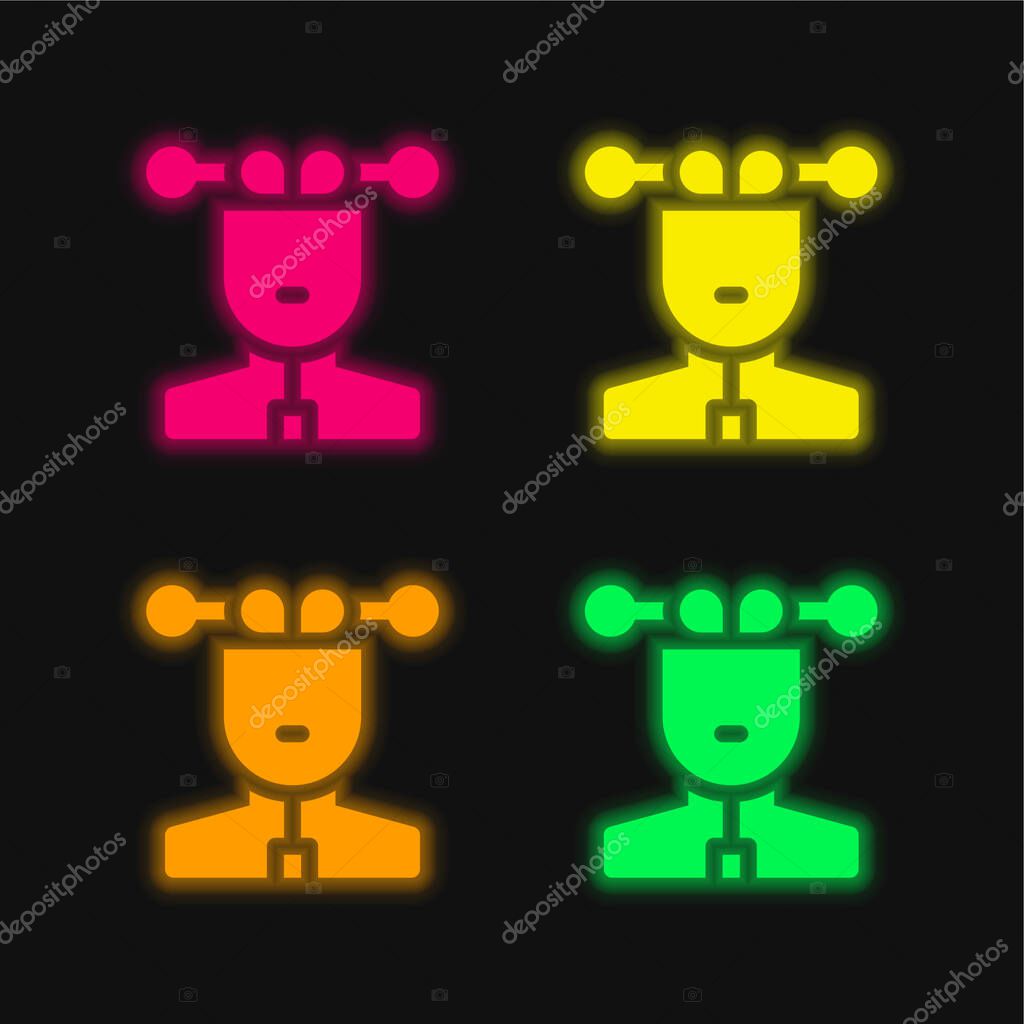 Artificial Intelligence four color glowing neon vector icon