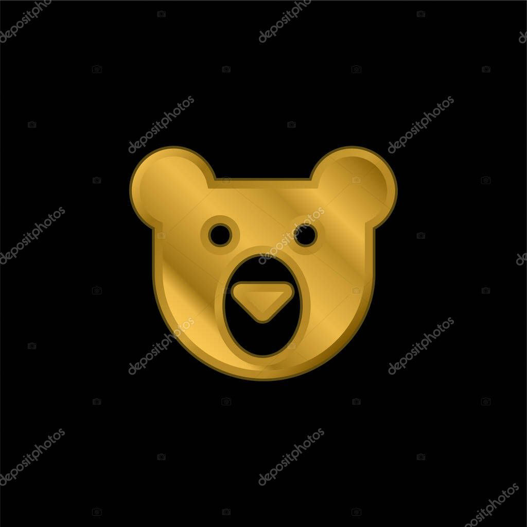 Bear Head gold plated metalic icon or logo vector
