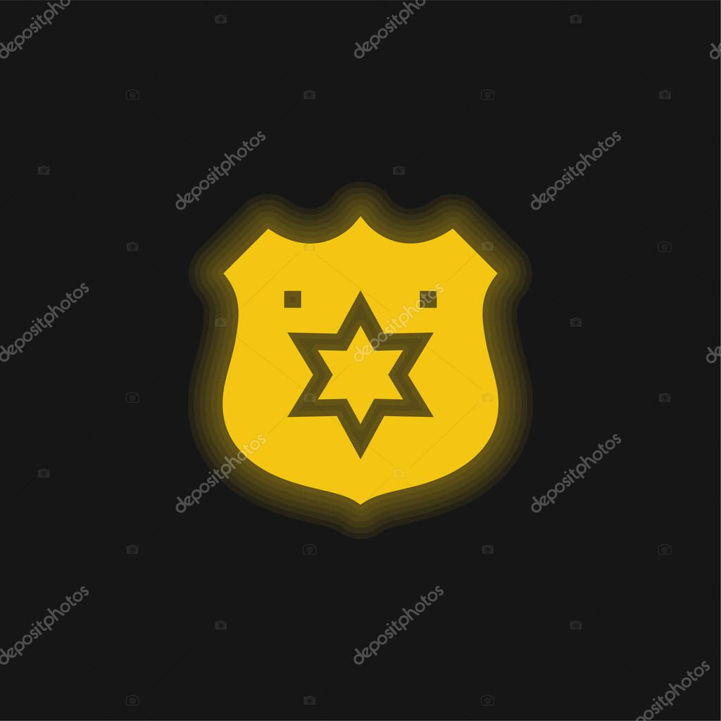 Badge yellow glowing neon icon