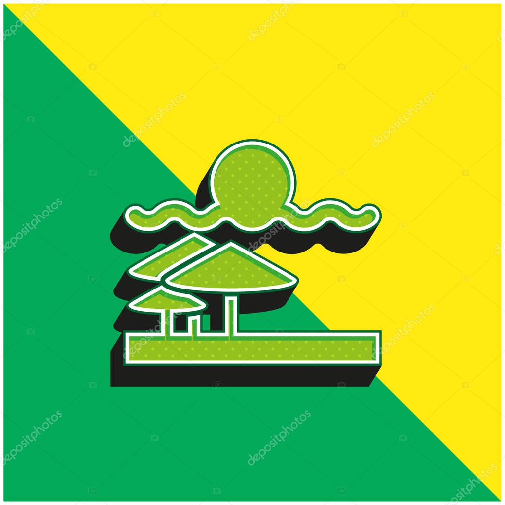 Beach View Green and yellow modern 3d vector icon logo