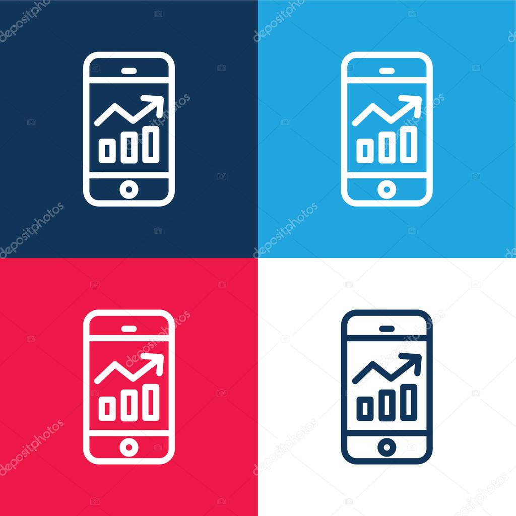 Analytics blue and red four color minimal icon set