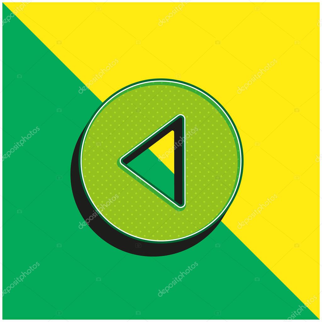 Back Left Arrow Circular Button Green and yellow modern 3d vector icon logo