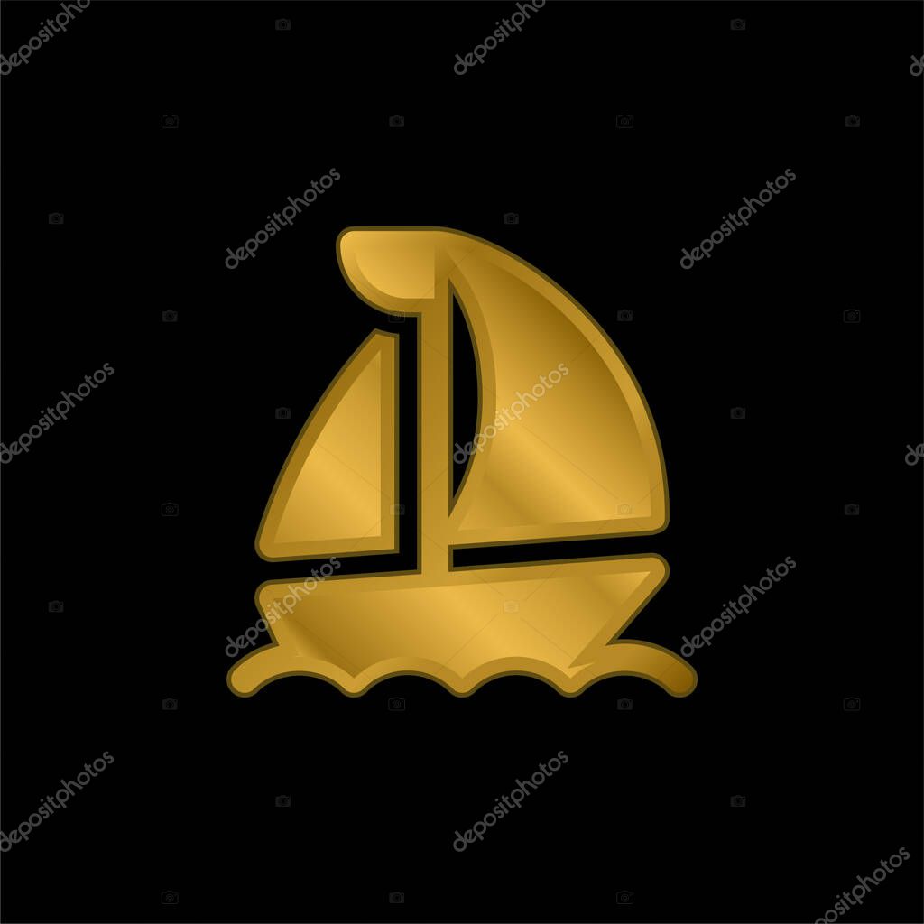 Boat gold plated metalic icon or logo vector
