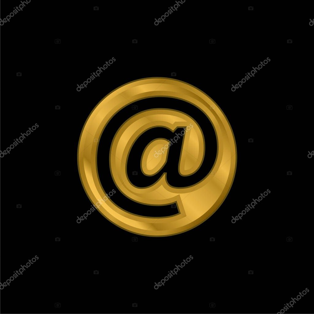 At Symbol Inside A Circle gold plated metalic icon or logo vector